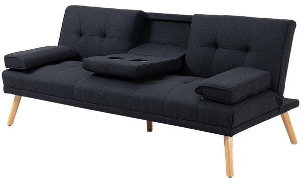 Divano letto HOMCOM, divano letto a 3 posti con tavolino ribaltabile e portabicchieri, grigio