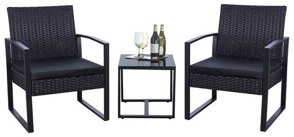 Set da salotto 3 pezzi in rattan nero