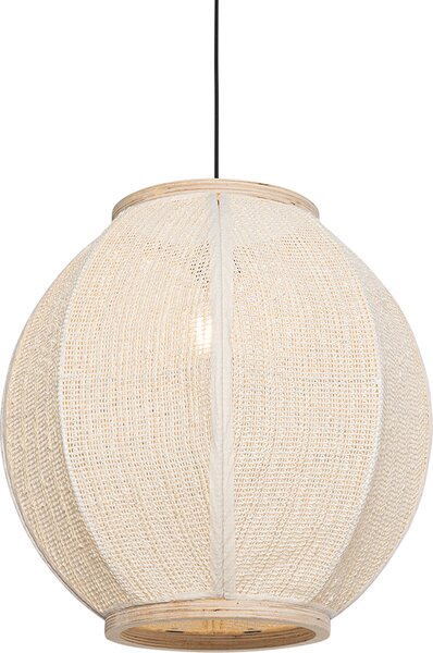 QAZQA - Lampada a sospensione in stile orientale | Lampada a sospensione | Lampada a sospensione in tessuto naturale 46 cm - Rob | Soggiorno | Camera da letto - Tessuto ovale - Compatibile con LED E27