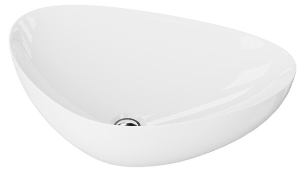 LAVITA Lavabo da appoggio Triango | Lavabo da appoggio triangolare | Lavabo senza troppopieno e foro per rubinetto | In porcellana di alta qualità | Lavabo | 59x39x13,5 cm | Bianco lucido