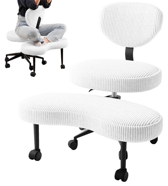 Sedia da ufficio, design ergonomico, regolabile in altezza, rivestimento in velluto bianco