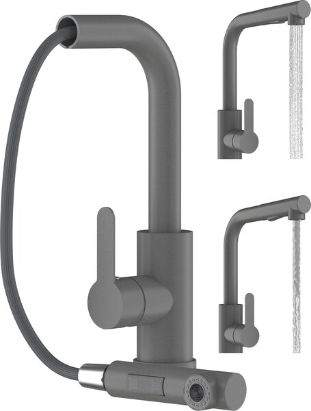 Granitan | EBRO - Rubinetto da cucina - Bocca estraibile - Orientabile a 360° - Grigio - Acciaio inossidabile - Caratteristiche: testa in Vetroceramica