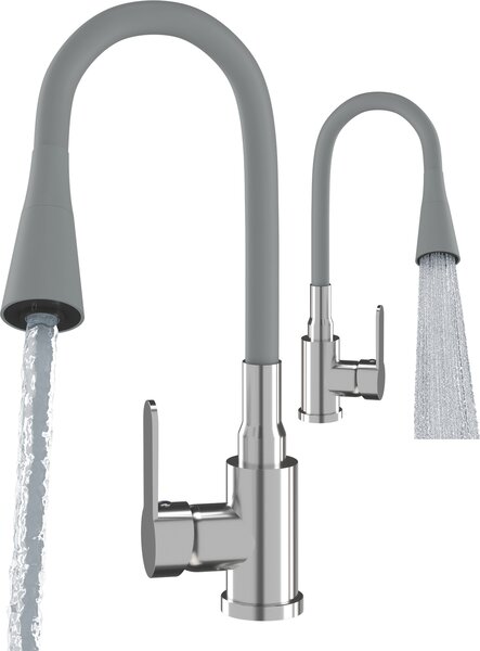 Granitan | FLEXO - Rubinetto da cucina - Bocca flessibile - Orientabile a 360° - Grigio, cromato - Ottone