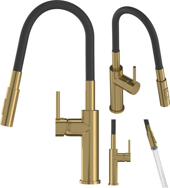 Granitan | LONAR - Rubinetto da cucina - Bocca flessibile - Orientabile a 360° - Oro