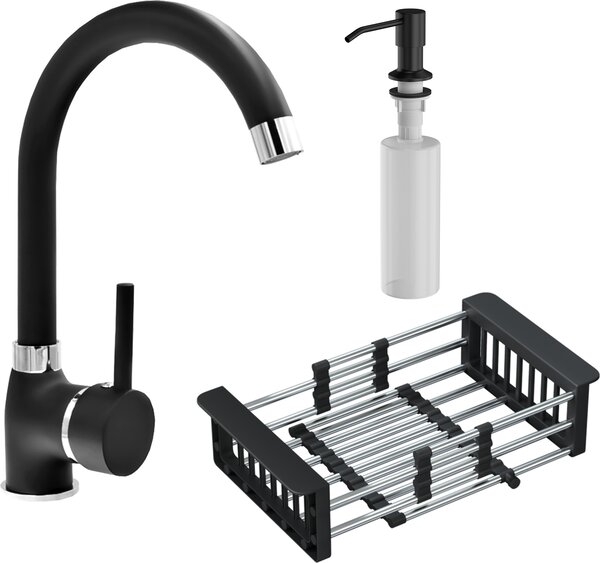 Granitan | OCIEKARKA - Rubinetto da cucina - Orientabile a 360° - Nero - Carica in Vetroceramica