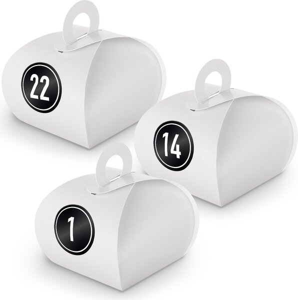 Calendario dell'Avvento da riempire, 24 scatolette con manico BIANCO + adesivi V10 Z08
