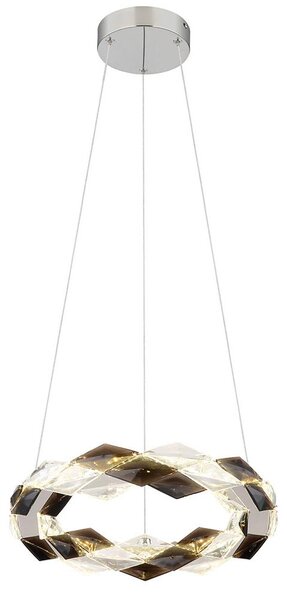 Lampada a sospensione a LED, cromata, con cristalli fumé, altezza 130 cm