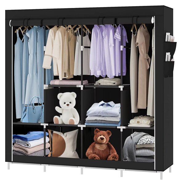 Armadio per biancheria - Armadio con copertura - Struttura in metallo - Capacità massima di carico: 15 kg - Colore: nero - Ideale per camere da letto, residence universitari e appartamenti in affitto