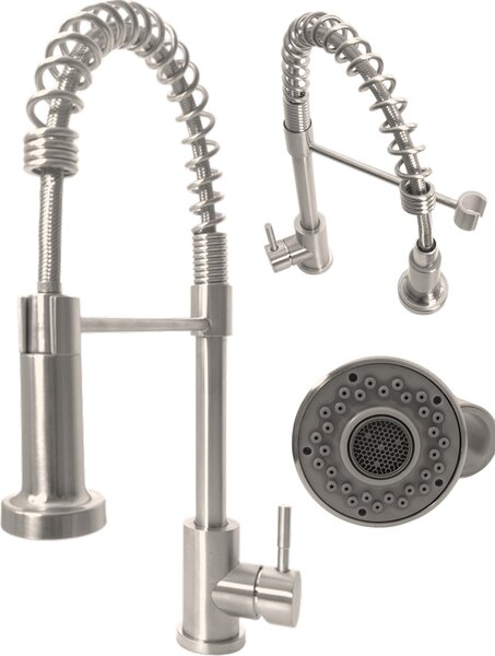 Granitan | SANTO - Miscelatore da cucina - Bocca flessibile - Orientabile a 360° - Cromo - Acciaio inossidabile