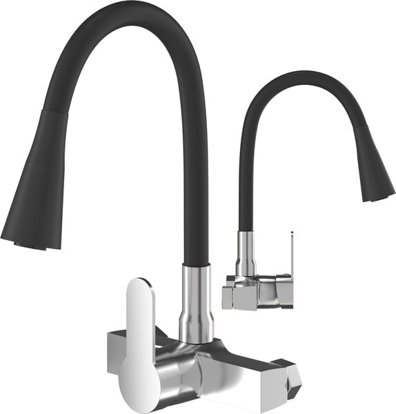Granitan | FLEXO - Rubinetto da cucina - Bocca flessibile - Montaggio a parete - Nero - Ottone