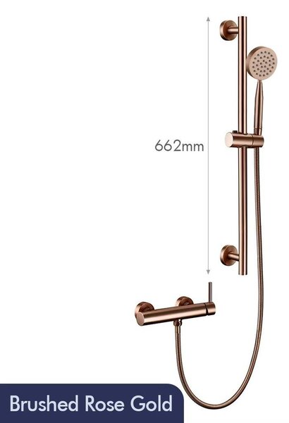 Miscelatore per doccia con doccetta manuale - Modello 4001 - Barra di scorrimento regolabile - Miscelatore monocomando - Valvola in Vetroceramica - Acciaio inossidabile 304 - Finitura rosa oro spazzolato