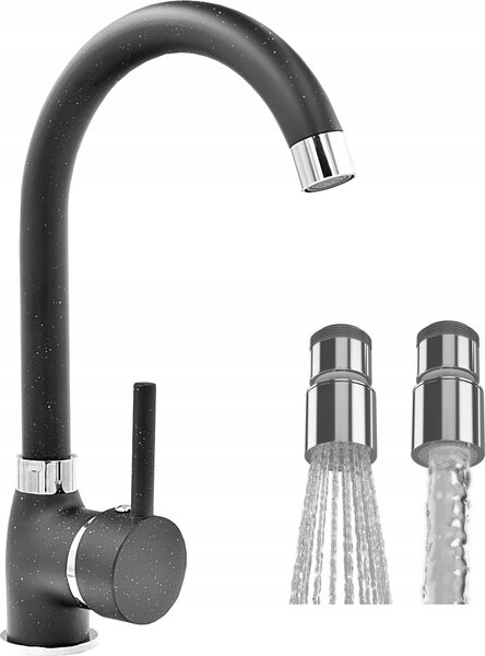 Granitan | BETA - Miscelatore da cucina - Orientabile a 360° - Nero - Ottone - Carica in Vetroceramica