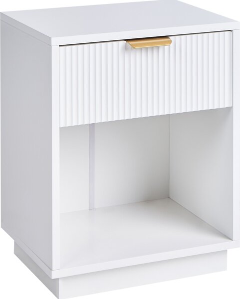 BELIANI Comodino bianco MDF 1 cassetto portaoggetti 1 ripiano maniglie dorate design moderno camera da letto