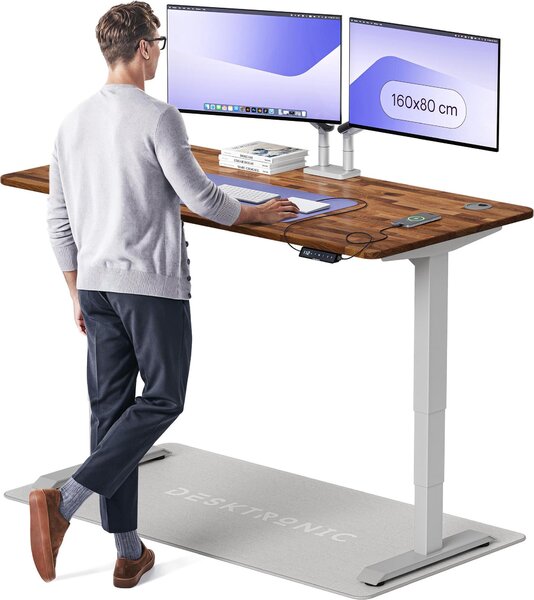 Desktronic HomePro Scrivania elettrica regolabile in altezza 160x80cm Noce massiccio/graumite Funzione di memoria, tecnologia anticollisione, porte di ricarica USB-A e USB-C