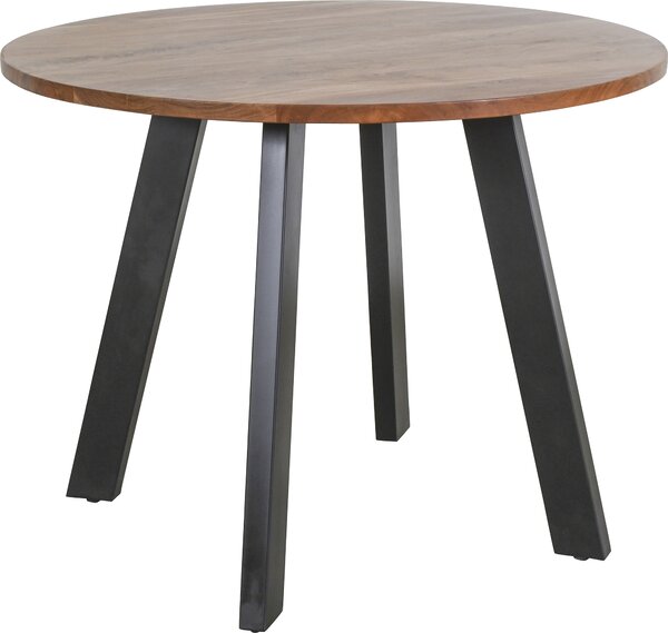 ByLIVING Tavolo da pranzo TARA / piano rotondo in acacia naturale / struttura in metallo nero / tavolo da cucina per un massimo di 4 persone / L 100 cm, A 76 cm