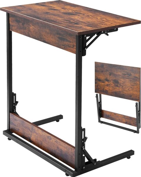 Tavolino - Tavolino a C per divano e caffè - Pieghevole - Struttura in metallo - Piedini regolabili - Vassoio porta TV - Dimensioni 60 x 37 x 70 cm - Marrone/Nero