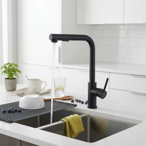 Miscelatore da cucina - Miscelatore a bassa pressione - Bocchetta estraibile - Girevole a 360° - 2 modalità di spruzzo - Acciaio inossidabile 304 - Nero