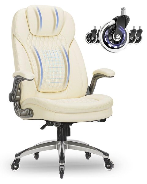 Sedia da ufficio COLAMY, sedia da ufficio ergonomica con cuscino di seduta dello spessore di 13,5 cm e braccioli ribaltabili, colore bianco
