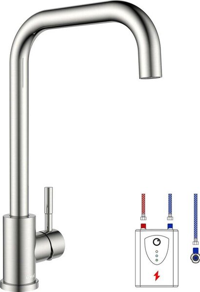 Rubinetto da cucina, miscelatore per lavello a bassa pressione in acciaio inossidabile, rubinetto da cucina monocomando orientabile a 360° per scaldabagno o elettrodomestici da incasso, bocca alta, facile da installare, nichel spazzolato