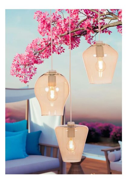 PAGODA SOSPENSIONE 3 LUCI CON SFERE IN VETRO COLOR AMBRA E BASE IN METALLO BIANCO LAMPADINE ATTACCO E27