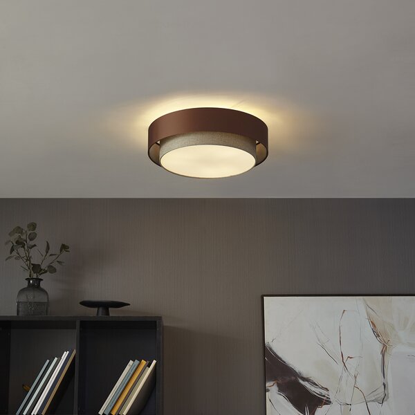 Plafoniera moderna bronzo scuro con tortora 50cm 3 luci - Drum Duo