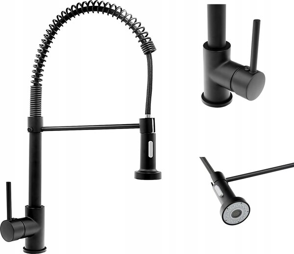Granitan | FLEX - Rubinetto da cucina - Bocca estraibile - 2 tipi di getto - Nero - Ottone - Caratteristica in Vetroceramica