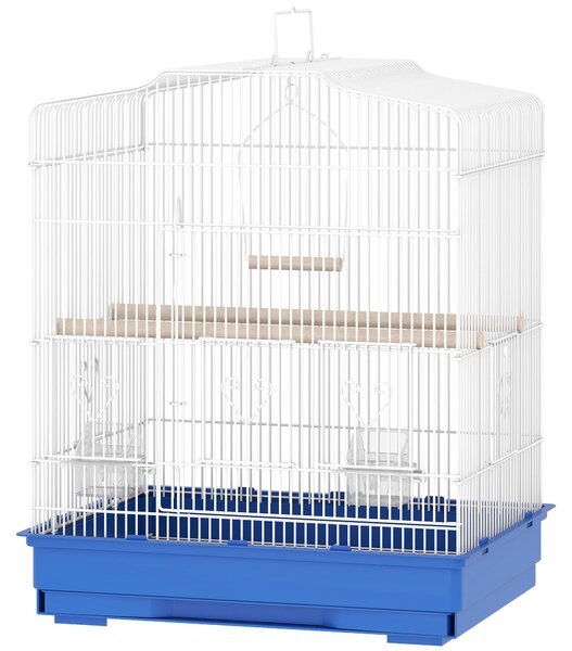 PawHut, gabbia per uccelli, voliera in acciaio con supporto, casetta per uccelli, colore blu