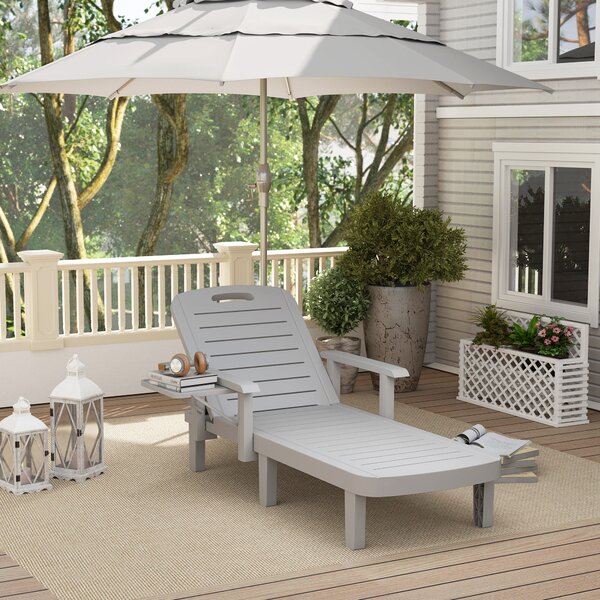 Outsunny Sdraio da Giardino Regolabile con Tavolino e Braccioli, in Polipropilene, 79x158x88 cm, Grigio Chiaro | Aosom Italy