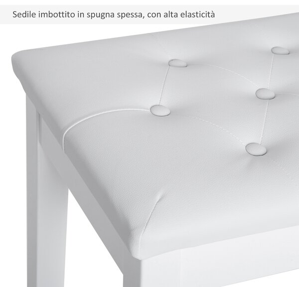 Homcom Sgabello Pianoforte con Vano Portaoggetti in Ecopelle e Legno, 76x36 x50cm, Sgabelli Imbottiti Bianco