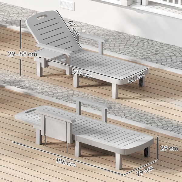 Outsunny Sdraio da Giardino Regolabile con Tavolino e Braccioli, in Polipropilene, 79x158x88 cm, Grigio Chiaro | Aosom Italy