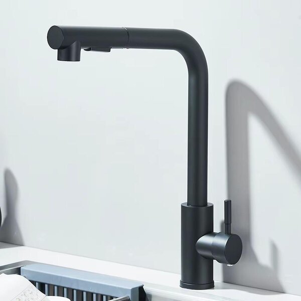 Miscelatore per cucina - Modello 8-CLBXGSG - Doccetta estraibile - Acqua calda e fredda - Bocchetta flessibile - Miscelatore monocomando - Installazione monoblocco - Nero opaco