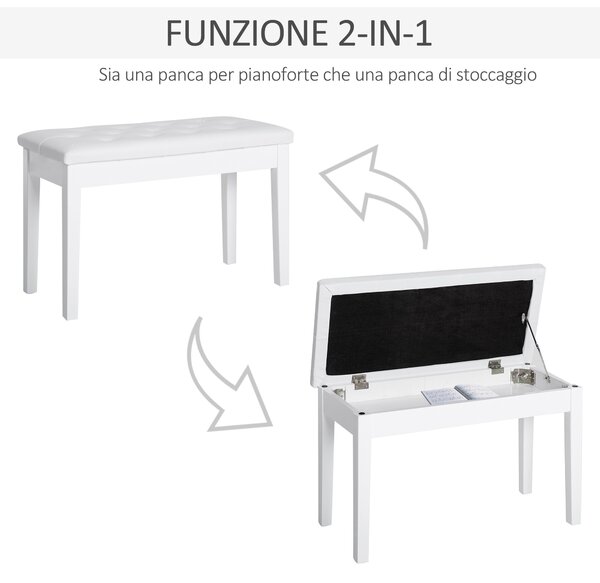 Homcom Sgabello Pianoforte con Vano Portaoggetti in Ecopelle e Legno, 76x36 x50cm, Sgabelli Imbottiti Bianco