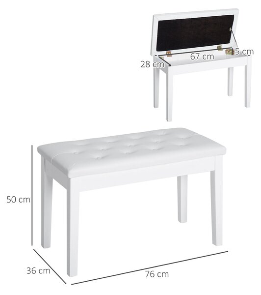Homcom Sgabello Pianoforte con Vano Portaoggetti in Ecopelle e Legno, 76x36 x50cm, Sgabelli Imbottiti Bianco
