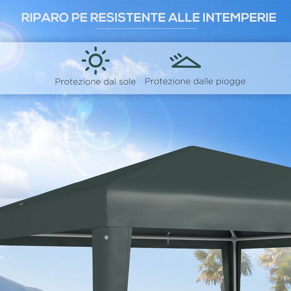 Outsunny Gazebo da Giardino e da Esterno con Viti e Corde, 2.7x2.7m, Verde Scuro | Aosom Italy