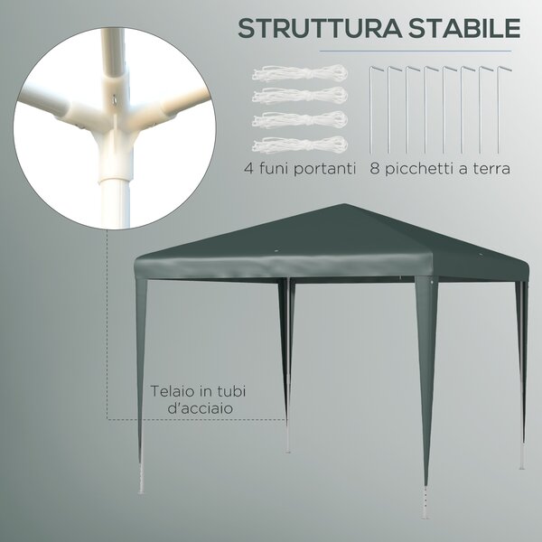 Outsunny Gazebo da Giardino e da Esterno con Viti e Corde, 2.7x2.7m, Verde Scuro | Aosom Italy