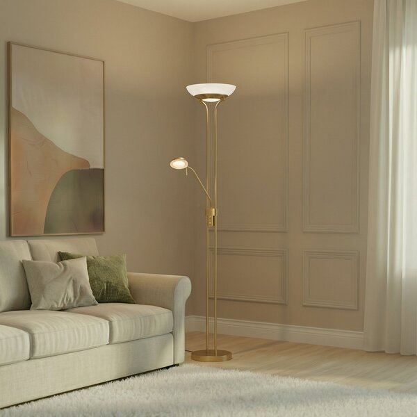 Lampada da terra Lindby, Yveta, dimmerabile, Dorato / Ottone, Soggiorno, Metallo, Moderno