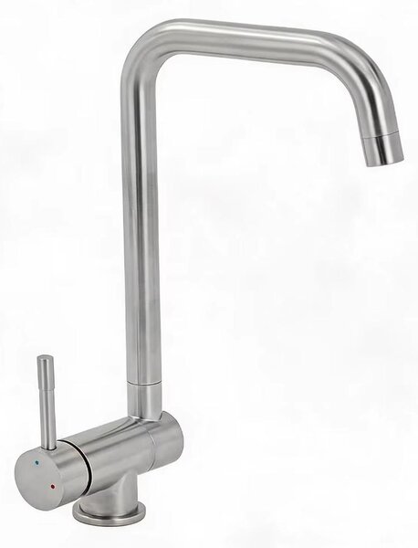 Miscelatore per cucina - Miscelatore per lavello - Estensibile, girevole a 360° - Adatto per acqua calda e fredda - Acciaio inossidabile 304 spazzolato - Comando monocomando - Montaggio su piano, 2 fori - Argento