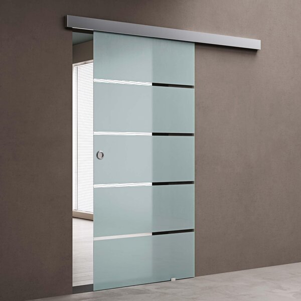 Doporro Porta Scorrevole in Vetro Temperato 8 mm Opaco a Strisce, Trasparente, con Binario in Alluminio Cromato, 77,5x205 cm Amalfi11