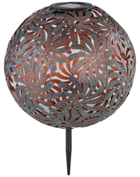 Lampada solare a LED, forma sferica, finitura anticata dorata, diametro 26 cm