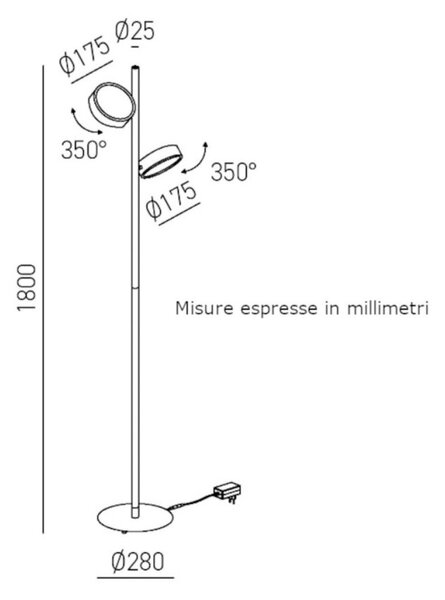 Piantana moderna gea luce gpin20 led orientabile dimmerabile alluminio metacrilato - Gea Luce