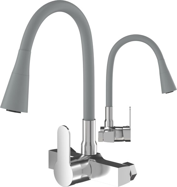 Granitan | FLEXO - Rubinetto da cucina - Bocca flessibile - Orientabile a 360° - Grigio - Ottone