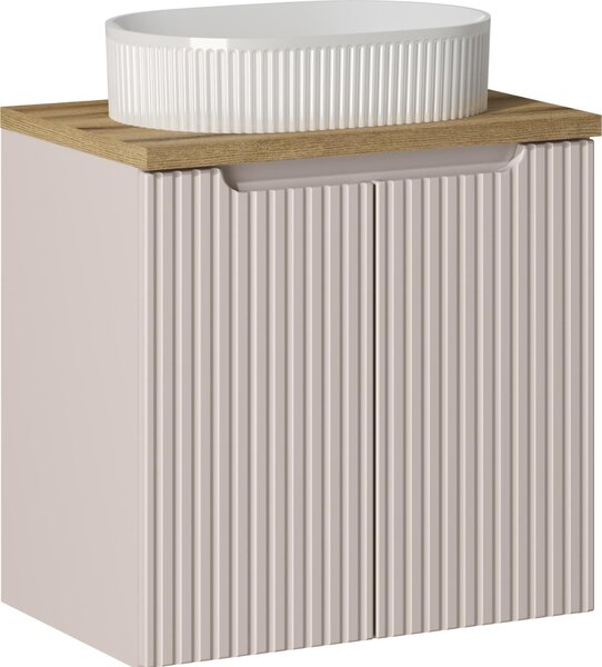 Mobile Bagno 60 Cm Con Lavabo Da Appoggio E Piano In Rovere Cashmere