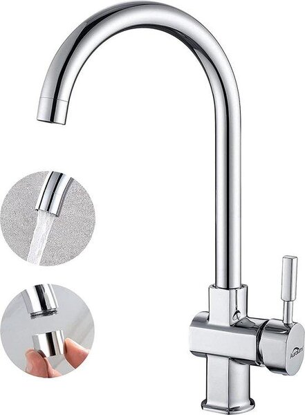 Rubinetto da cucina classico cromato, orientabile a 360 gradi, con comando a leva singola