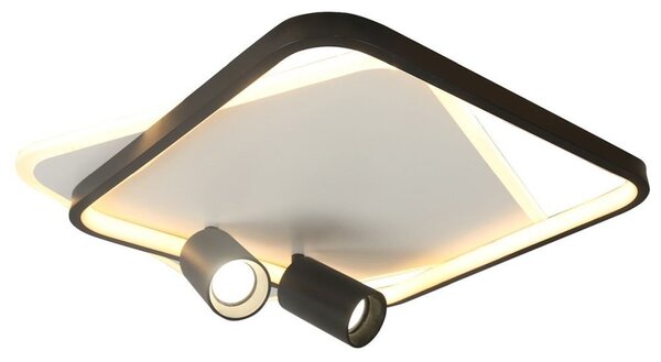 Moderna lampada da soffitto quadrata decorativa in bianco e nero, LED 36 W con colore variabile + 2 faretti orientabili GU10 15 W PARMA Light Prestige