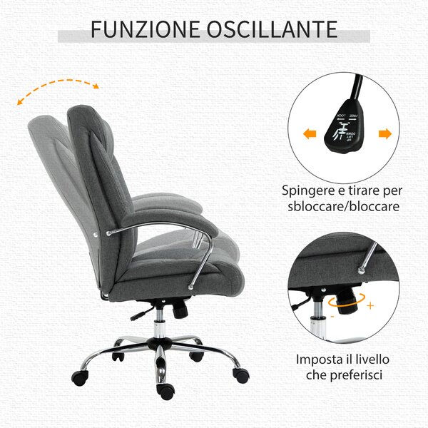 Vinsetto Sedia da Ufficio Imbottita e Girevole in Tessuto Traspirante, 65x78x110-120cm, Grigio