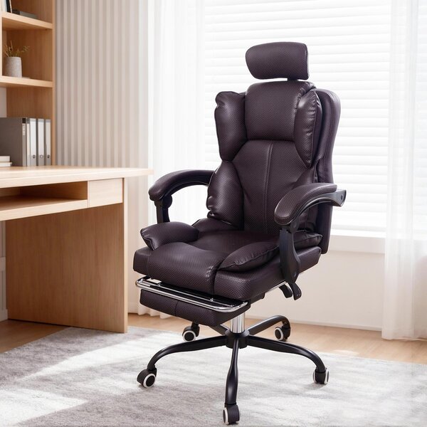 Sedia da ufficio ergonomica, marrone, con seduta ventilata rinfrescante, sedia da gaming con regolazione multiangolare, sedia da ufficio con funzione reclinabile, massaggio vibrante delicato