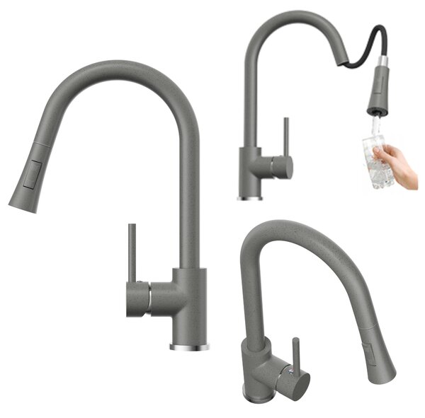 Granitan | LIBRA - Miscelatore da cucina - Bocca estraibile - Orientabile a 360° - Grigio - Ottone - Carica in Vetroceramica