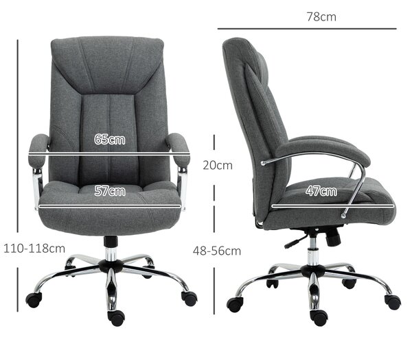 Vinsetto Sedia da Ufficio Imbottita e Girevole in Tessuto Traspirante, 65x78x110-120cm, Grigio