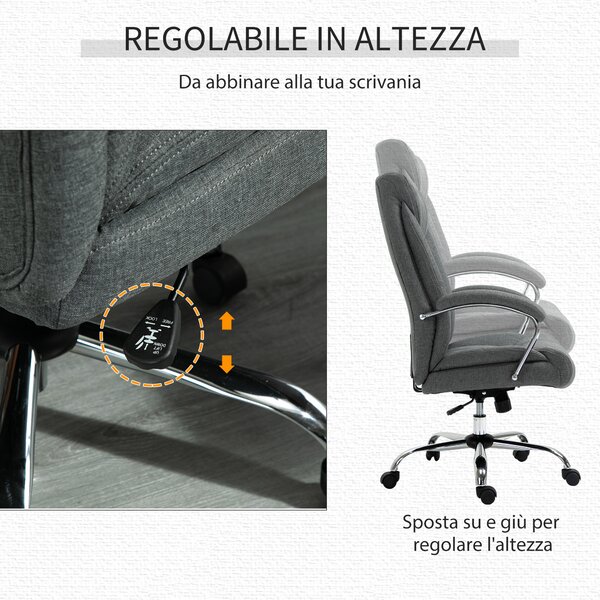 Vinsetto Sedia da Ufficio Imbottita e Girevole in Tessuto Traspirante, 65x78x110-120cm, Grigio