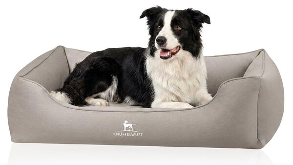 Letto ortopedico per cani Knuffelwuff modello Oliver, realizzato in tessuto Easy Clean facile da pulire, con aspetto in pelle scamosciata, taglia XXXL, colore grigio